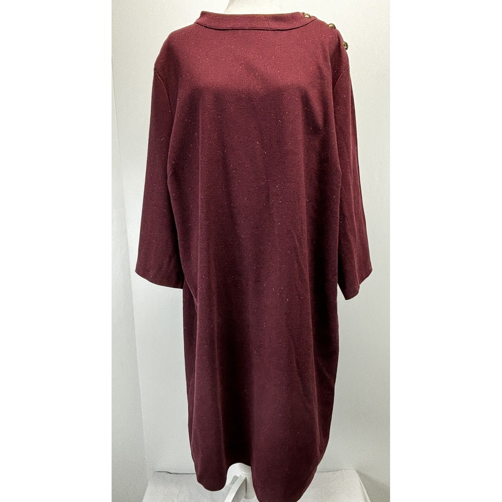 NEW! Talbots Burgundy Dress 3X Plus Shift Cotton Blend 3/4 Sleeves Comfort Knit